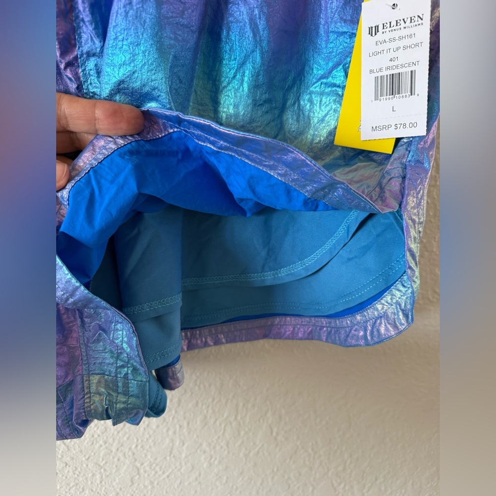 NWT Eleven Venus Williams Light It Up Shorts Size L Blue Iridescent Run Athletic - Picture 4 of 7